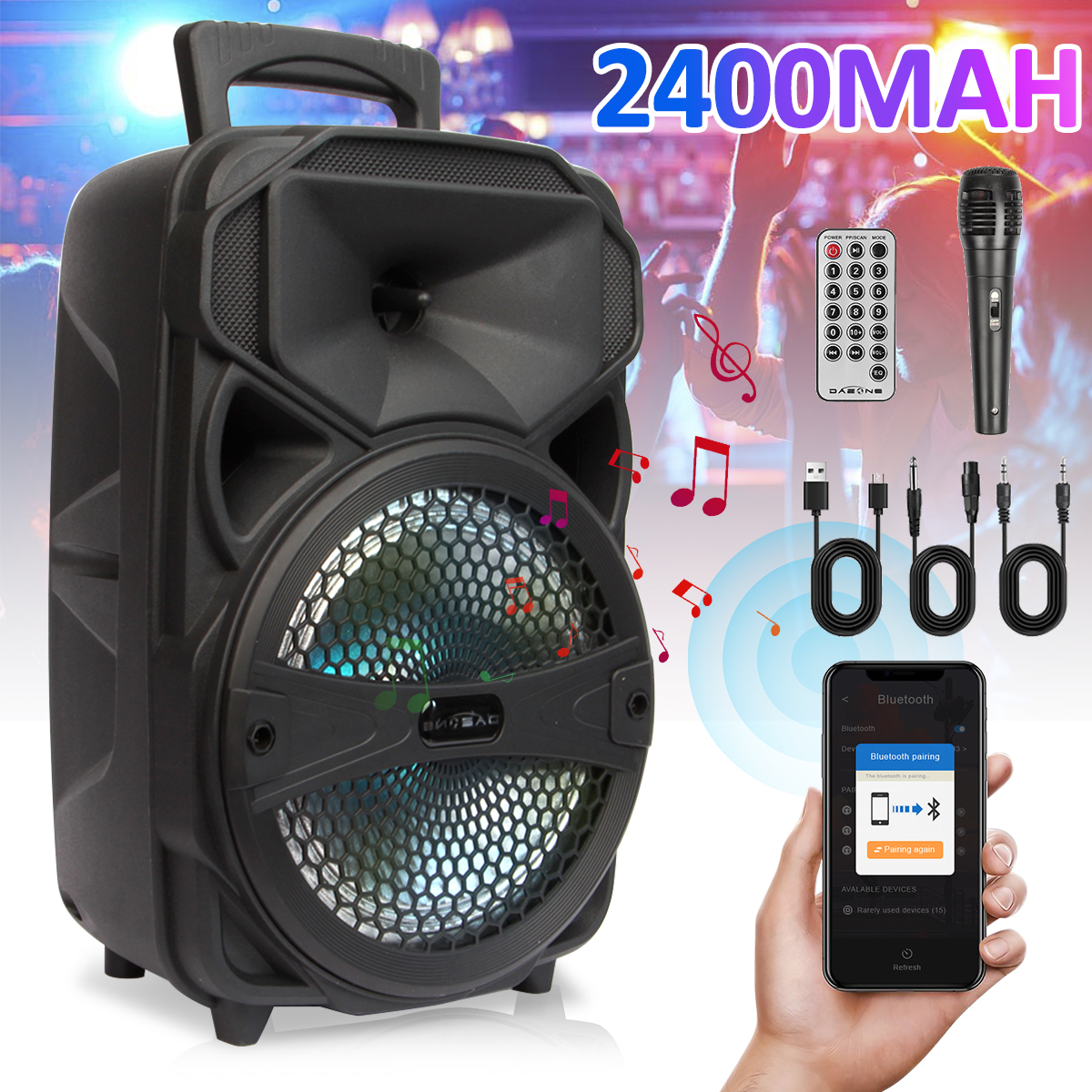 8'' Portable 1000W Wireless Bluetooth Speaker Sound System