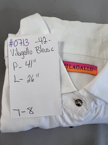 Vilagallo Top Shirt Blouse Long Sleeve Embroidered Size 42 Medium White Women’s - Picture 15 of 16