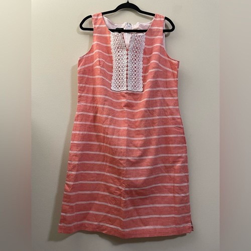 Neu mit Etikett Talbots Minikleid Leinenmischung gestreift Applikation in Lachs und Weiß - 14 - Bild 13 von 13