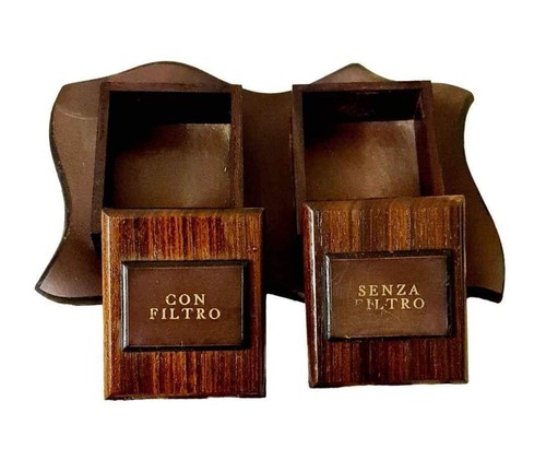 Scatola portasigarette vintage in legno e cuoio - Foto 2 di 7