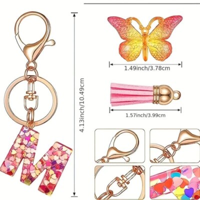 Dainty Flower Butterfly Keychain - Initial Letter Resin Keychain For Women, Personalized Gift - View #2