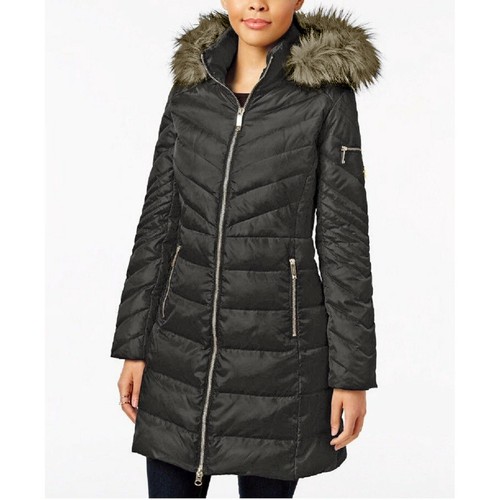 Down Puffer Hooded Chevron Quilted Coat 