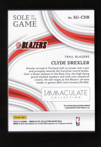 2022-23 Panini Immaculate Clyde Drexler Sole Of The Game Sneaker Patch 2/3 SSP - Picture 2 of 2