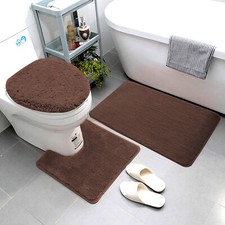 3 Piece Super Soft Solid Microfiber Bathroom Rug Set