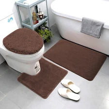 3 Piece Super Soft Solid Microfiber Bathroom Rug Set