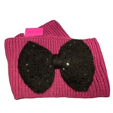 New Betsey Johnson Infinity Scarf Pink W/ Black Bow Tie NWT