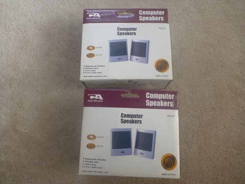 2 NEW OS Cyber Acoustics CA-2.2 Portable Computer Speaker Sets Vintage Old Stock - Afbeelding 2 van 2