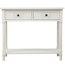 Series Console Table Traditional with Two Drawers and Bottom Shelf Ivory White
