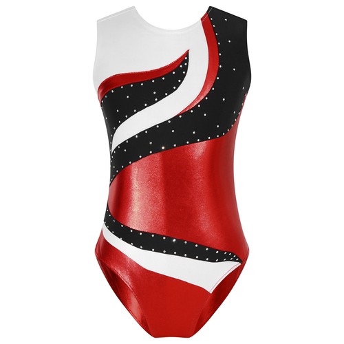 Kids Girl's Jumpsuit Fitness Rompers Competition Bodysuit Exercise Color Block - Picture 7 of 55