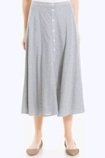 Max Studio Button Front Blue  White Striped Midi Skirt Sz Med