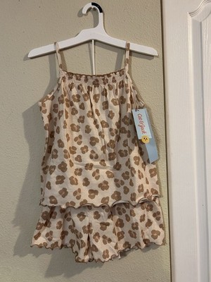 Cat & Jack Girls Size Large 10/12 2pc Leopard Tank Top Pajama Set