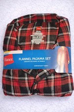 2-Piece HANES Mens Size M Flannel Plaid Pajama Sleep Set PJ Long Sleeve Red NEW