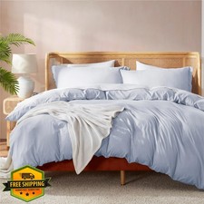 Nestl King Ice Blue 4pc Duvet Cover Set w/ White Comforter Insert
