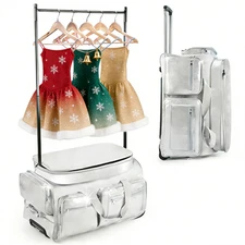 Dance Bag with Garment Rack 28"Glitter Silver Dance Costumes Rolling Bags