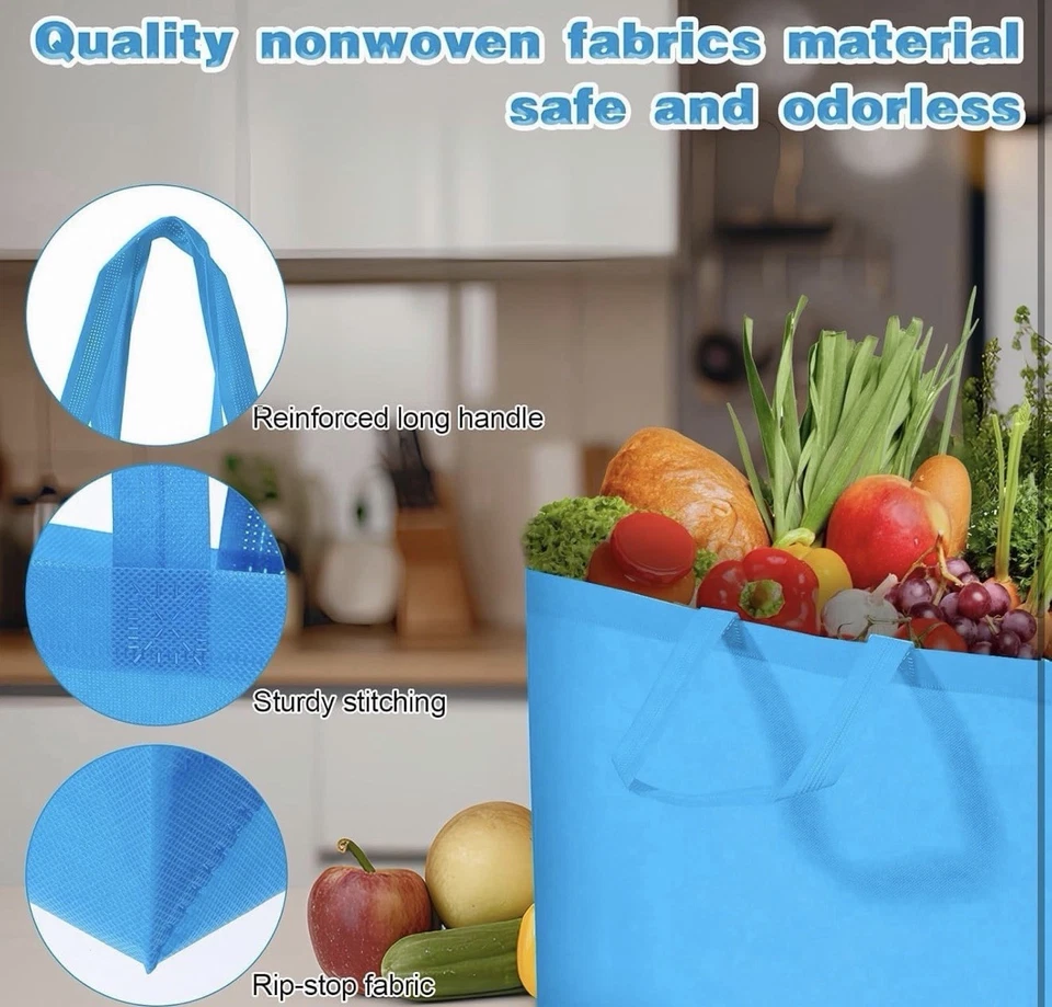 10 Pack Reusable Reinforced Handle Grocery Bags - Heavy Duty Large Shopping Tote - Image 3 of 4