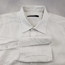 Z Zegna French Cuff Dress Shirt Men's Size 16 Striped 100 Cotton Long Sleeve