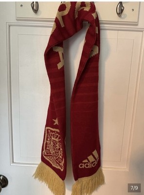 adidas Spain La Roja Knit Scarf Red/Beige Logo Fringe 100% Acrylic One Size
