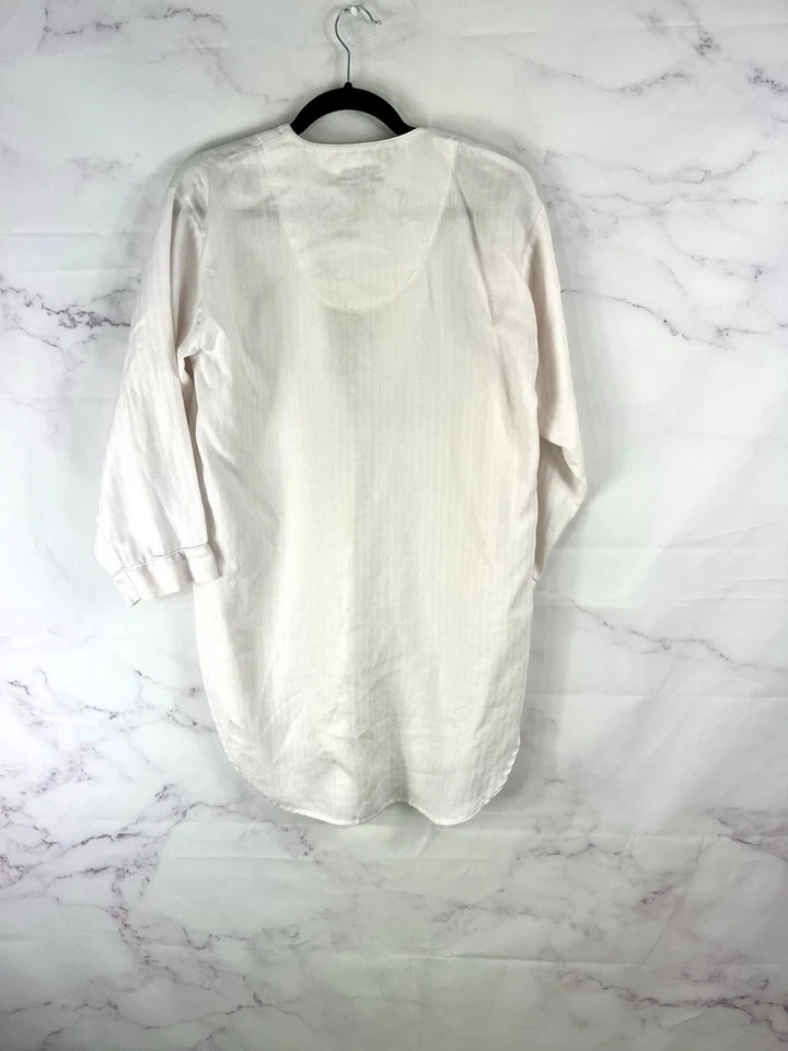 Oscar De La Renta For Saks Luxury Sleep Shirt Size Medium Pink Herringbone Silky - Image 4 of 4