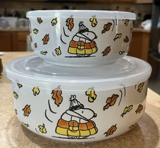 HALLOWEEN SNOOPY / PEANUTS GANG ZRIKE BRANDS CERAMIC STORAGE CONTAINER SET OF 2