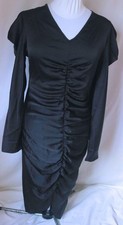 Black Ruched Puff Sleeve Midi Dress Size 14