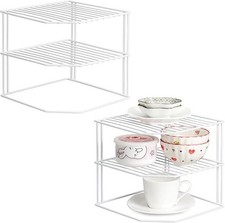 3 Tier Corner Plate Rack Storage Organiser Tidy  Kitchen Cupboard White Square