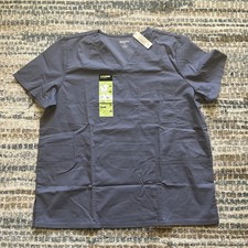 ScrubStar Unisex L Gray Short Sleeve V-Neck Medical Nursing Stretch Top 2 NWT