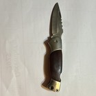 Stainless Steel Folding Hunting Knife Straight Edge Wood Handle Brown Silver — photo 1