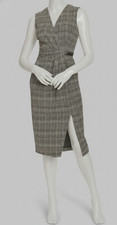 Calvin Klein Women's Beige Pleated V-Neck Sleeveless Chain-Trim Dress, Size 12