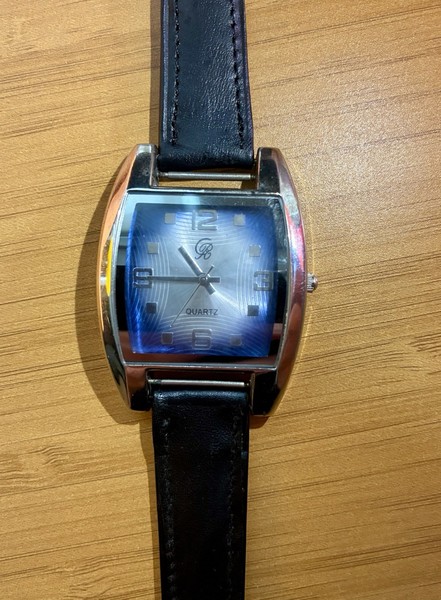 Reloj vintage de esfera azul para él o ella, correa de cuero negro, batería nueva 5