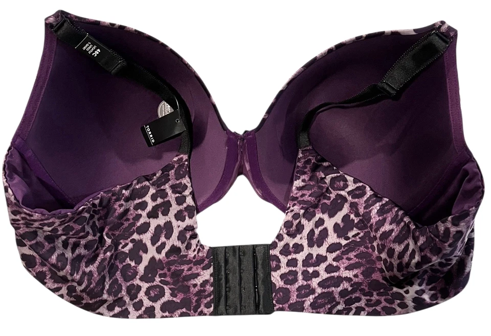 SUJETADOR TÓRRIDO TALLA 48C PÚRPURA LEOPARDO 360 ESPALDA ALISADO ALAMBRE LIGERAMENTE FORRADO NUEVO Foto 2 de 4