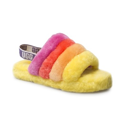 靴 UGG W FLUFF YEAH PRIDE RAINBOW 22SS-I UGG FLUFF YEAH SLIDE PRIDE RAINBOW YELLOW SHEEPSKIN MEN'S SLIPPERS