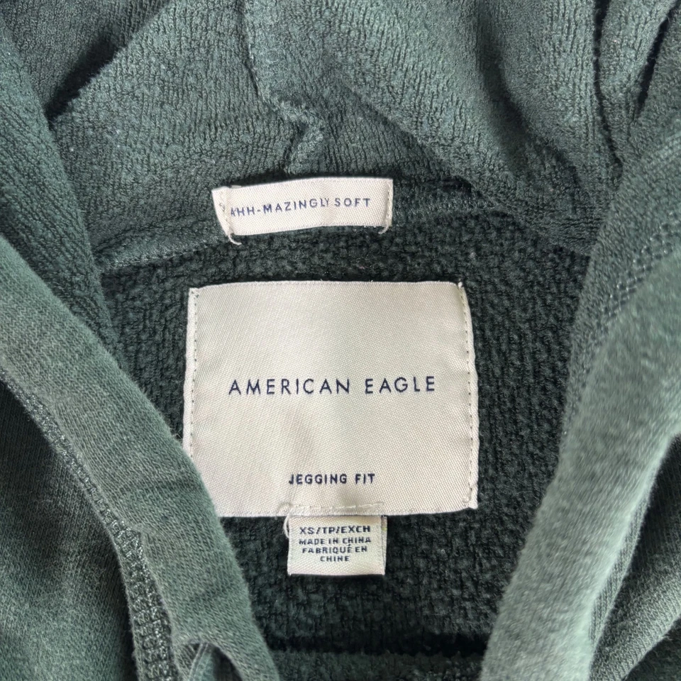 American Eagle Outfitters Jegging Fit Hoodie Womens XS Green Fleece Lined Cotton - Image 3 of 4