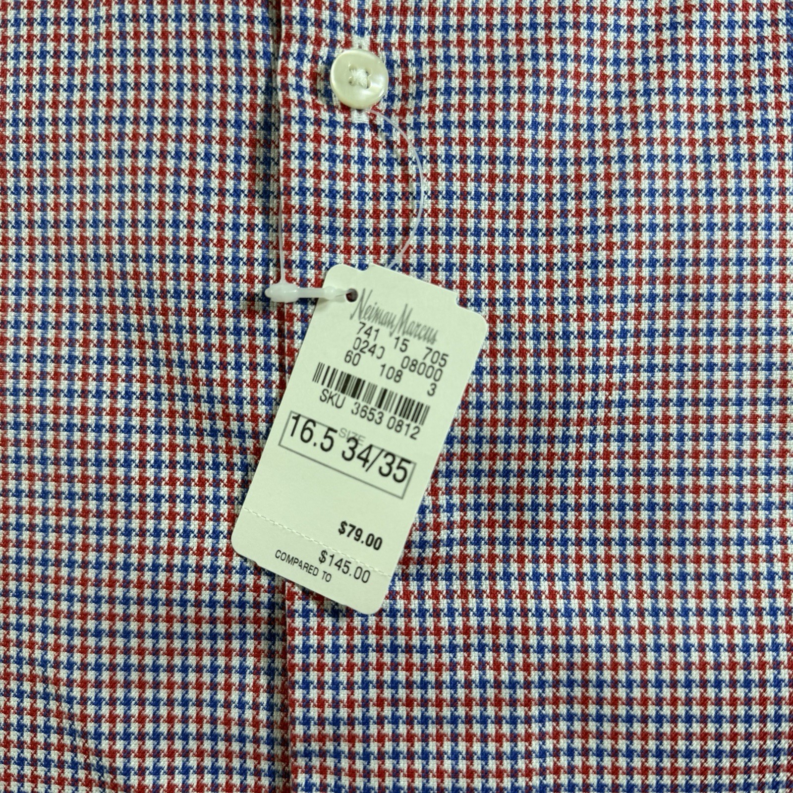 Neiman Marcus Trim Fit Shirt Mens XL Blue Red Geometric Button Up 16.5 34/35 thumbnail 3