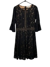 MISSMAY Black Floral Lace Bell Sleeve Cocktail Dress Nude Lining Size Large