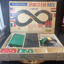 Vintage Marx International Sports Car Race Set 22510 w/ Box, 2 Race Cars, Track