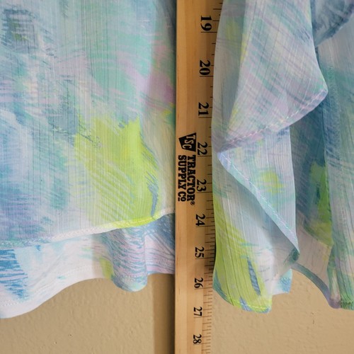Ruby Rd Top Blouse Women's Medium Watercolor Blue Ruffled Sleeves Boho Beachy - Picture 4 of 6