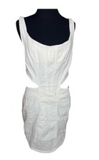 ZARA Corset Denim Dress L 12 White Side Cut Out Blogger Fave Side Zip Stretch