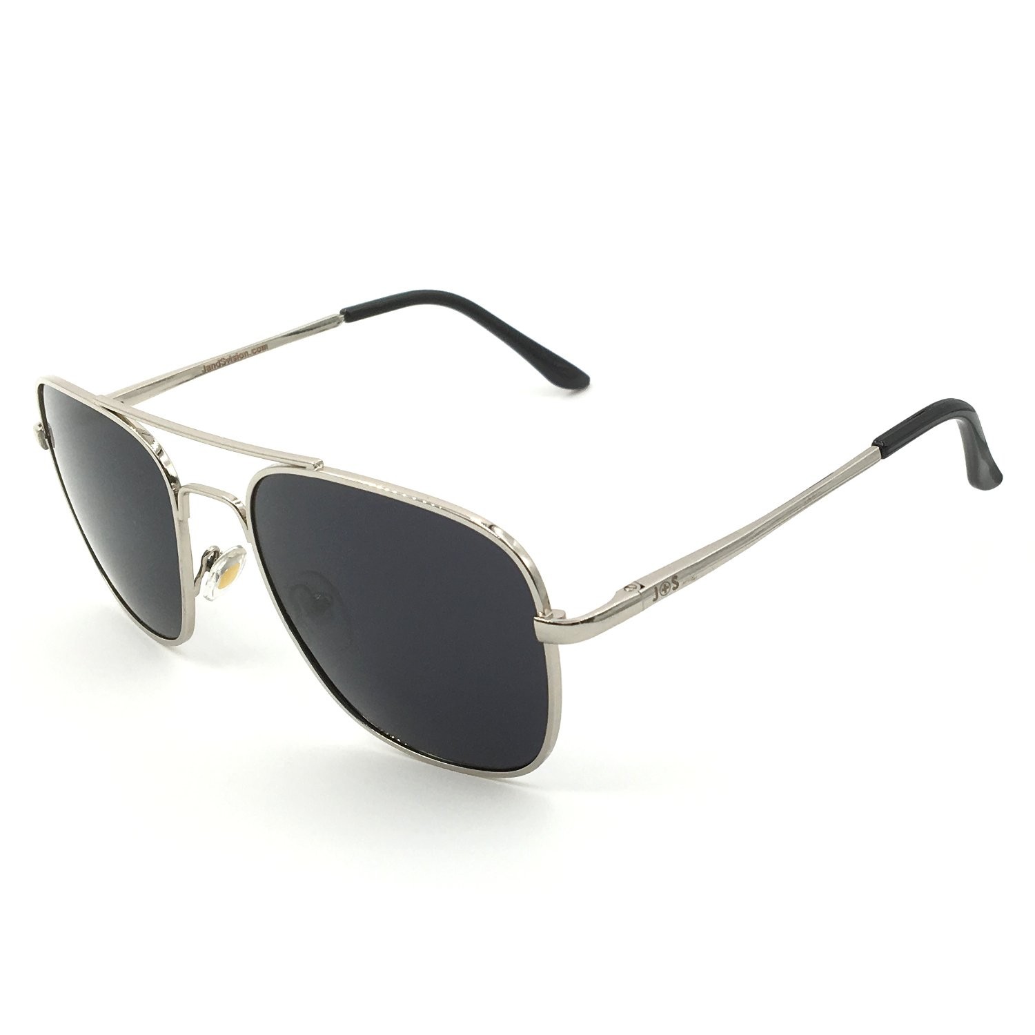 J+S Classic Polarized Square Aviators, Medium 58mm, Silver Frame/Black Lens