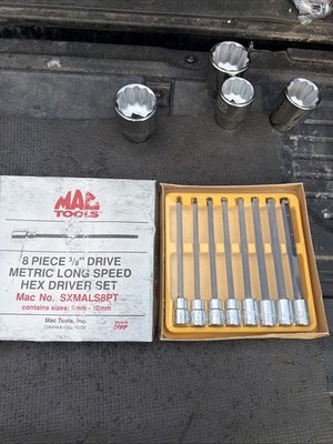 Mac Tools USA Rare Nos 8pc Metric 3/8  Drive Long Speed Hex Driver Set Sxmals8pt