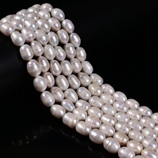 Natural White Fresh Water Pearl Rice Shape Beads Size 9-10 x 11-13mm 14.5"Strand