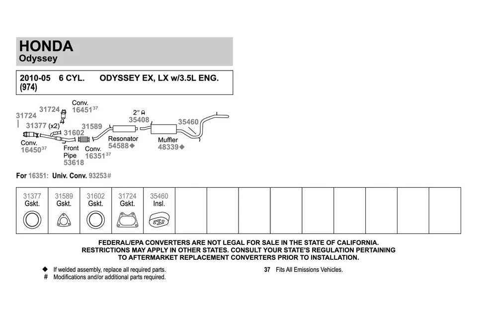 For Honda Odyssey 2005-2010 Walker 53618 Aluminized Steel Exhaust Y-Pipe Foto 3 de 3