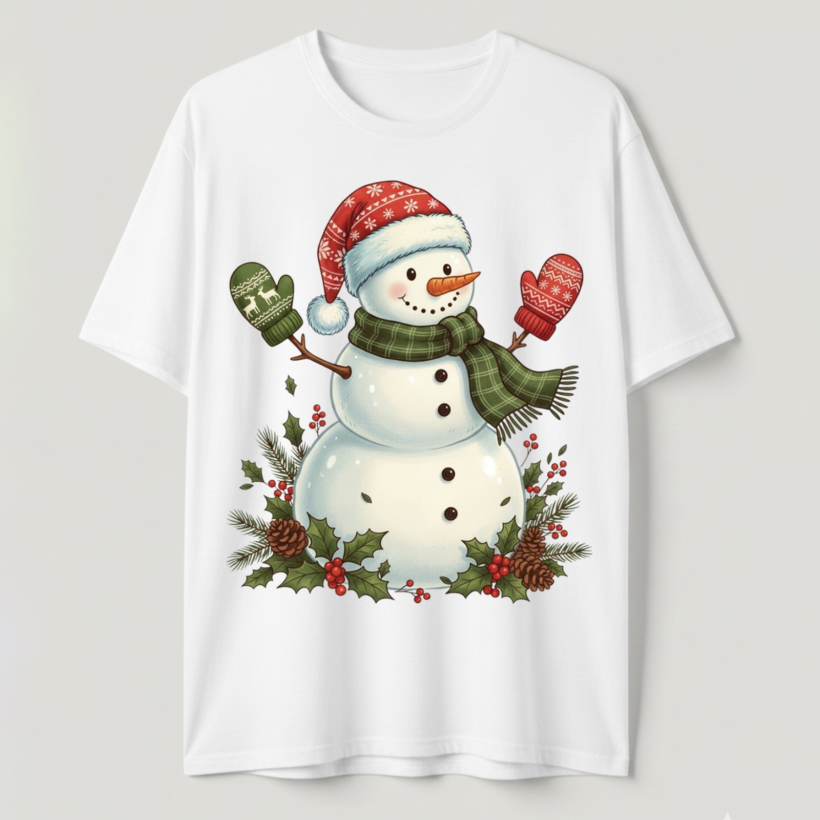 Festive Christmas Snowman T-Shirt Cute Winter Holiday Nordic Pattern Xmas Gift