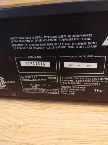 Kenwood 103CD 5 Disc Changer CD Player Tested Working Condition No Remote - Picture 10 of 10