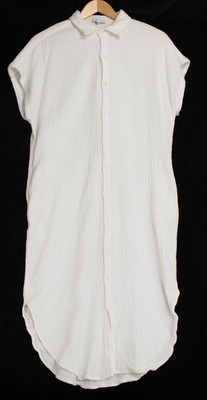 Miou Muse White Muslin Cotton Shirtdress/Coverup Women s M/L Button Up Pockets