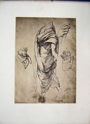 Original alter antiker Druck Raffaelle um 1875 Großmeister Radierungen Körper Hände