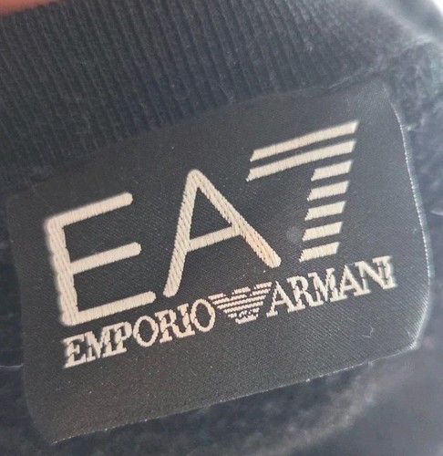 Emporio Armani EA7 Men's Sweatshirt Medium Black Cotton Spellout Crew Neck - Picture 7 of 8