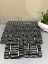 Geometric Striped 4 Placemats and 4 Coasters Set, 8 Piece Cork Backed Black