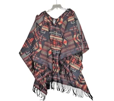 Vince Camuto Poncho Womens One Size Shawl Southwest Aztec Fringe Knit Wrap West