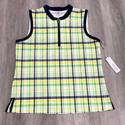 Kinona Sleeveless 1/4 Zip Golf Top Picnic Plaid Size Large NWT