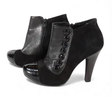 GIANNI BINI Black Boots Booties HIGH HEELS Buttons Side LEATHER/SUEDE/Patent 6 M